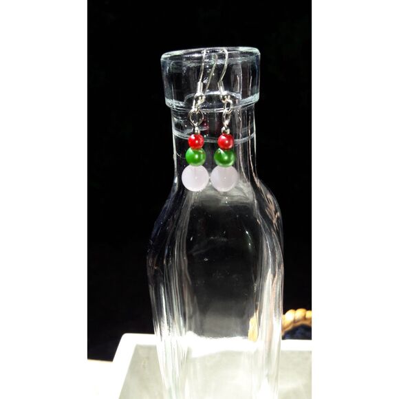 boho earrings 379#mfs Petite rose quartz earrings pink green orange mini bead st - Picture 7 of 10